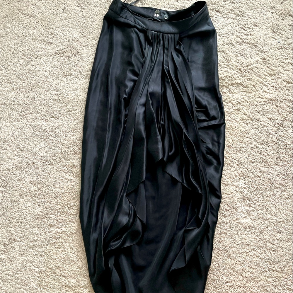 Beautiful L.A.M.B. NWT high waist black silk skirt with draping and high low